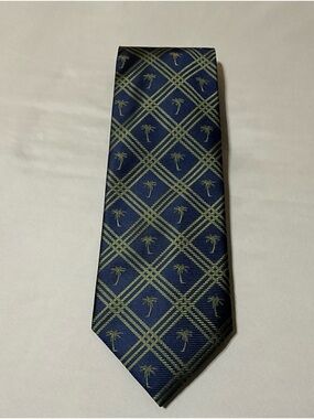 Off Island by Tommy Bahama Men’s Tie Blue Green Palm Tree Print 100% Silk Size58